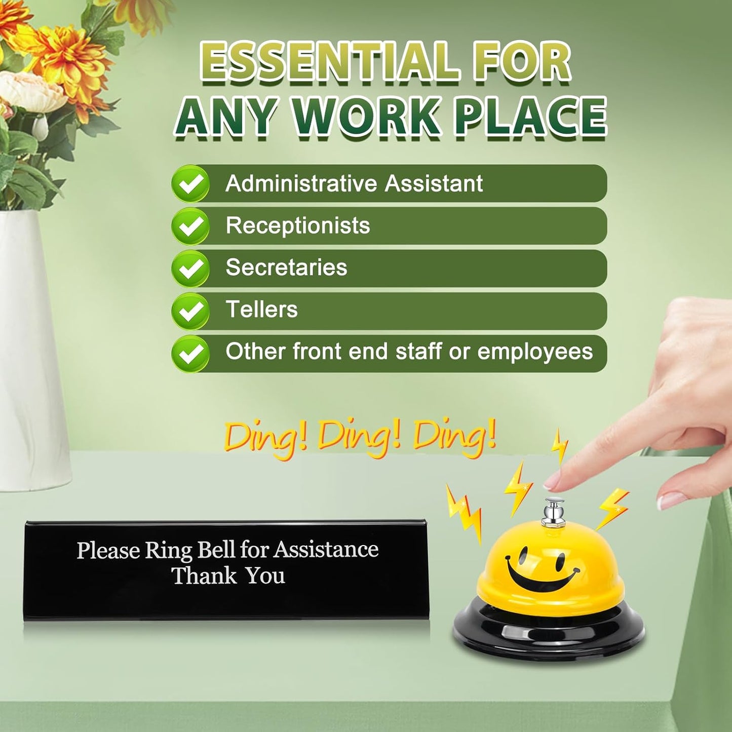 UCEC Desk Call Bell for Service & Reception - Double-Side Ring Bell Sign, 1+1 Pack