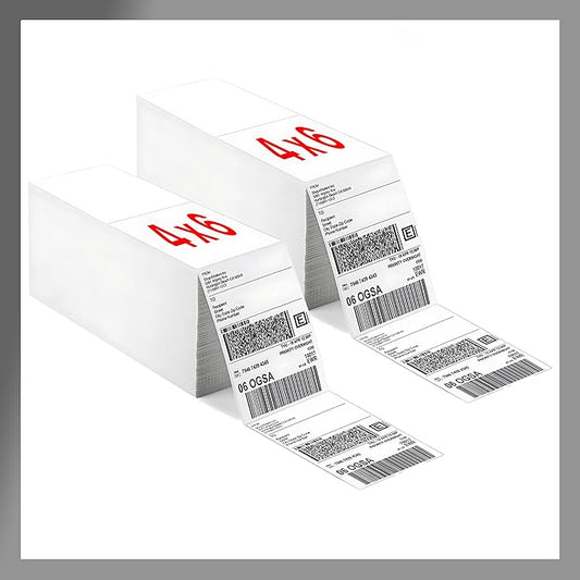 Fanfold 4 x 6 inch Thermal Labels Stack Direct White Strong Adhesive Perforated Postage Shipping Printer Compatible with Zebra SNBC Epson Rollo (6000, Fanfold)