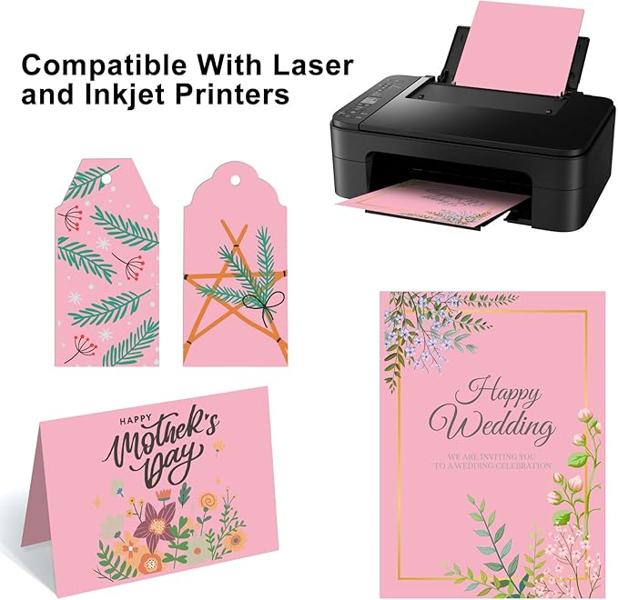 OcePor 50 Sheets Pinks Valentine's Day Cardstock Paper, Colored Printer Paper 8.5 x 11, Card Stock Thick Construction for Craft,Scrapbook，Office Printing, Invitations, Certificates，92 lb/250gsm