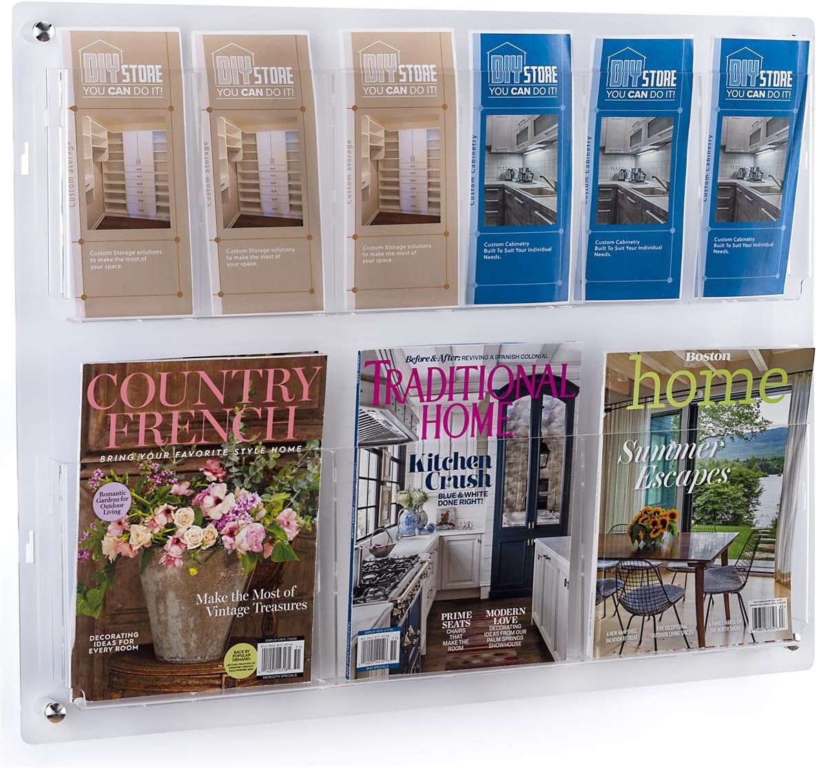 Displays2go 2-Tiered Acrylic Literature Wall Rack, Adjustable, Fits Brochures and Magazines - Clear (2RP6CLR)