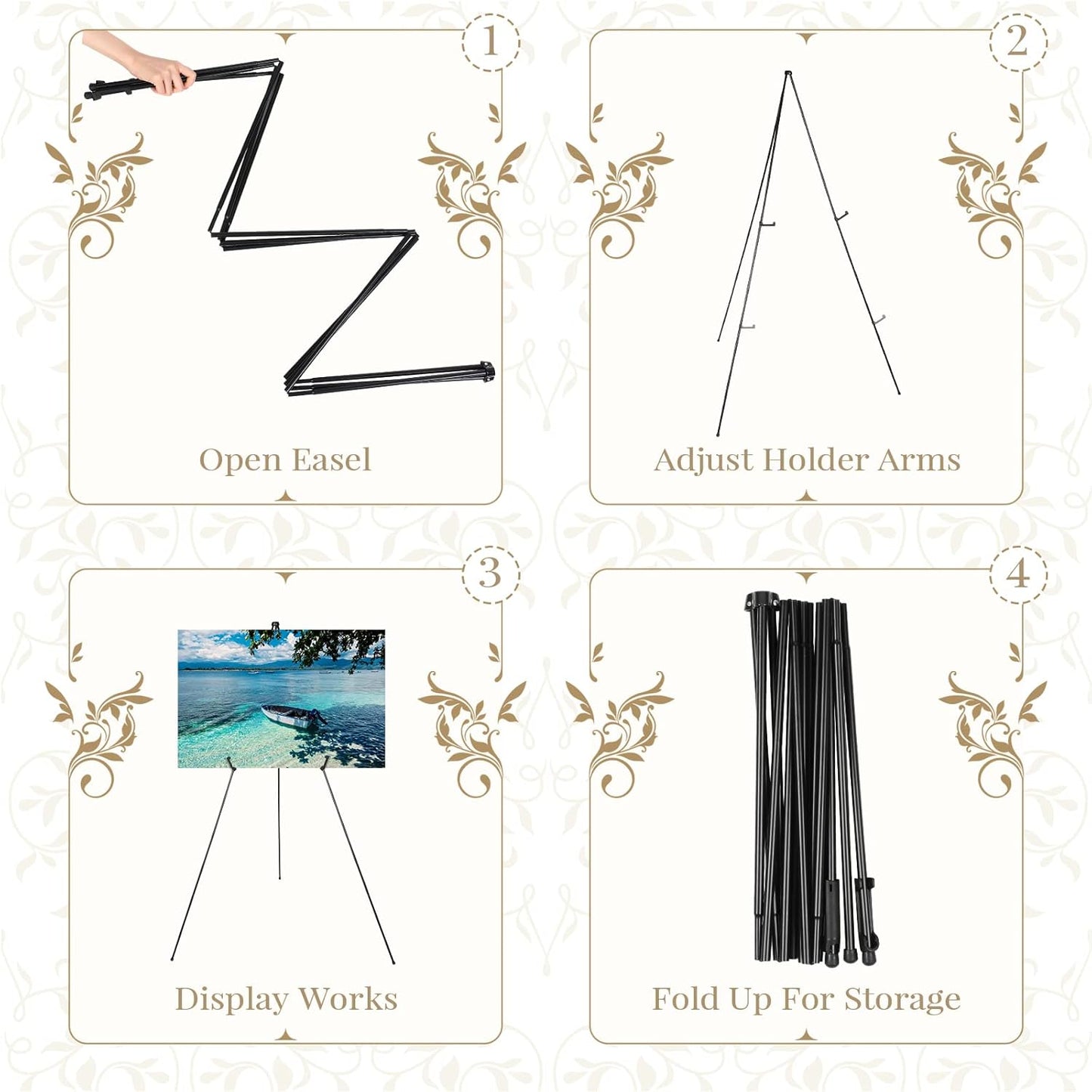 Yexiya 10 Pcs 65 Inch Easel Stand for Display Bulk, Foldable Metal Display Easel Holders with Bag Black Floor Tripod Portable for Wedding Sign Poster Artist Painting Canvas, Hold 44 Lbs