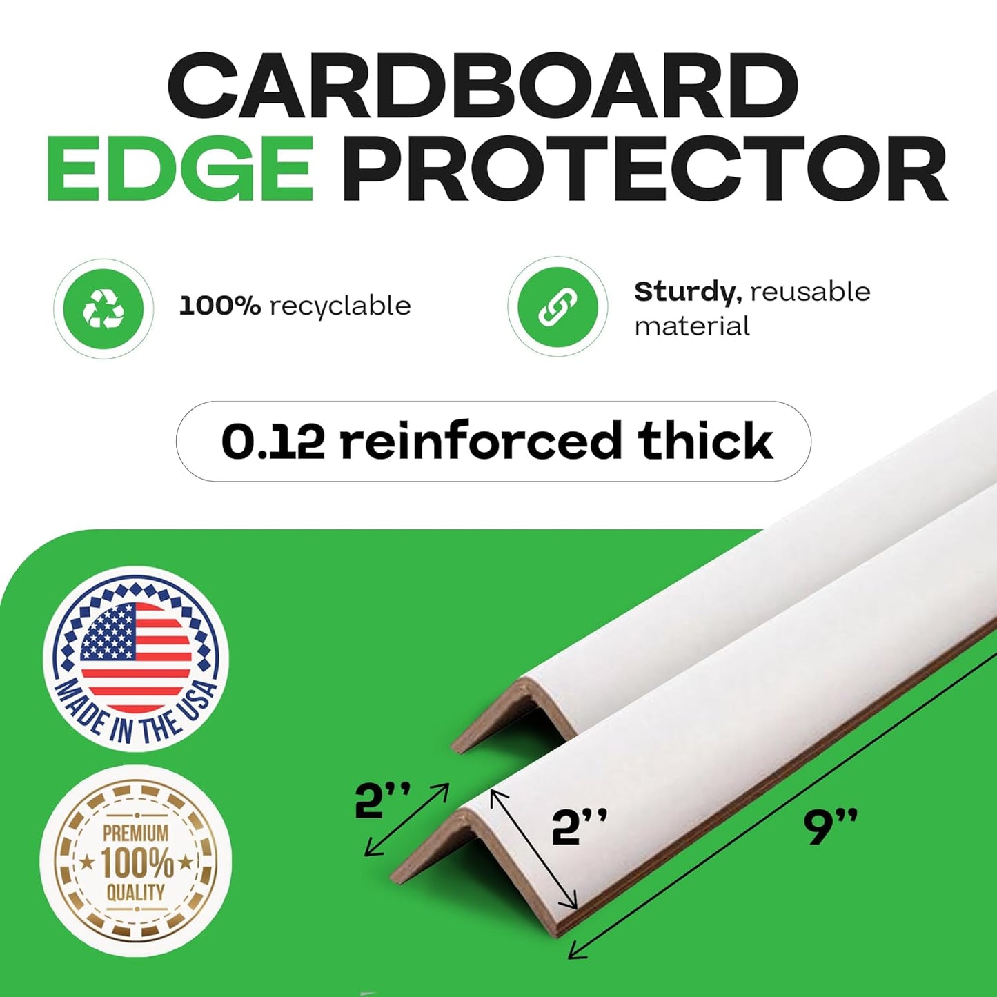 IDL Packaging Cardboard Edge Protector 2" x 2" x 9", Pack of 200 - V-Board Reinforced Cardboard Corners for Shipping - White Kraft Cardboard Corners for Packing - Moving Corner Protectors
