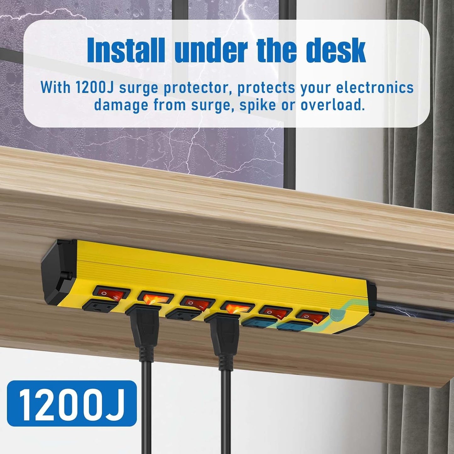 ANNQUAN 6 Outlet Metal Power Strip with 6 Individual Switches,Heavy Duty Power Strip 1200J 15A 10FT Cord Home Office Industrial Commercial Shop