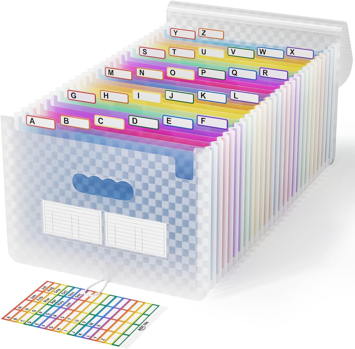 ABC life 26 Pockets Accordian File Folder Organizer Letter Size Expanding File Folder, A4 Portable Document Paper School Organizer, Expandable Multicolor Accordion Filing Folders with Labels(Blue)