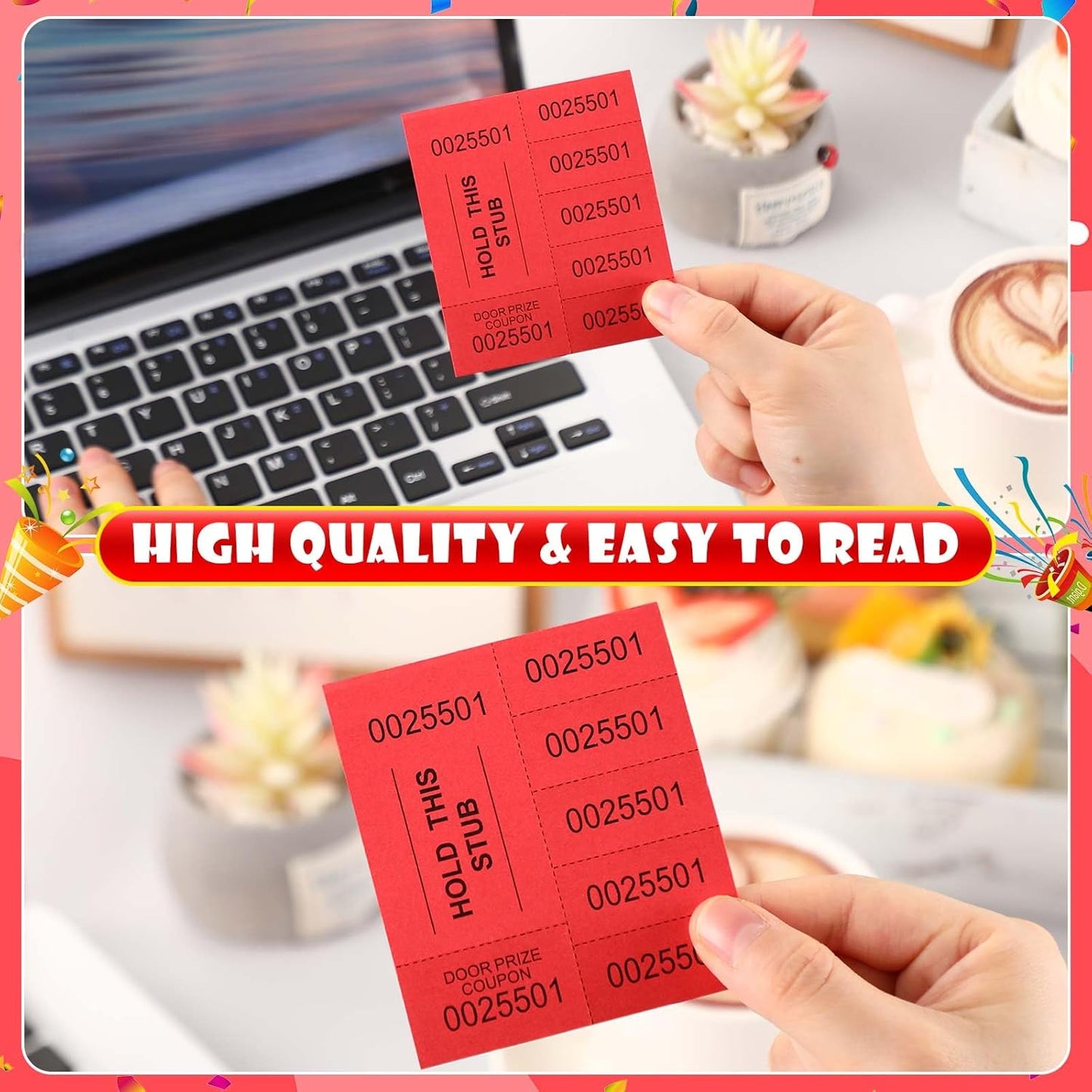 Kosiz 1000 Sheets 5 Bid Raffle Ticket Sheets Chinese Auction Tickets Numbers for Basket Events and Silent Auctions (Red)