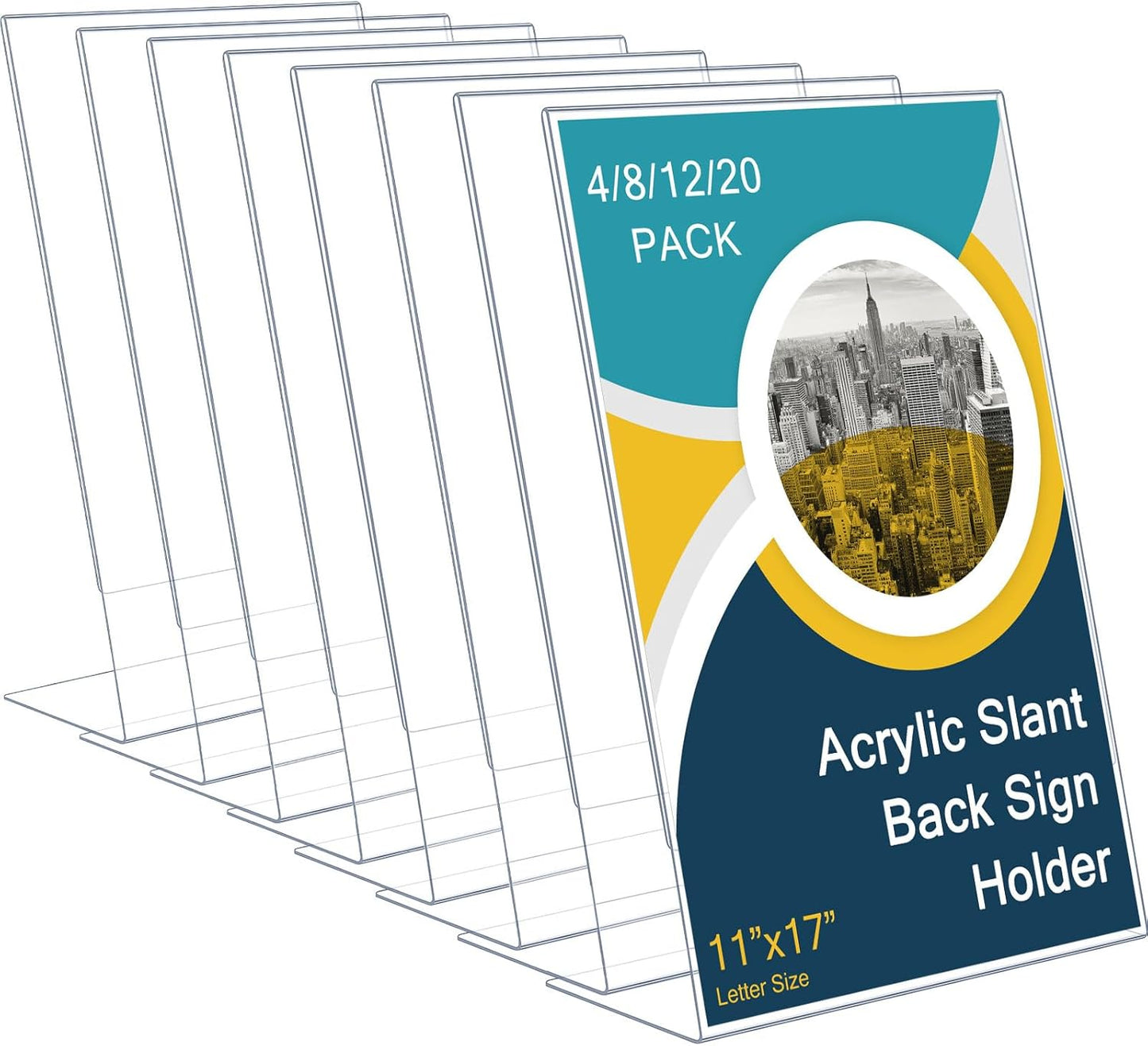 Qilery 12 Pcs 11 x 17 Inch Acrylic Sign Holder Clear Display Stand Frame Table Top Slant Back Plastic Sign Holder Flyer Document for Menu Workers Teachers Office School Desktop