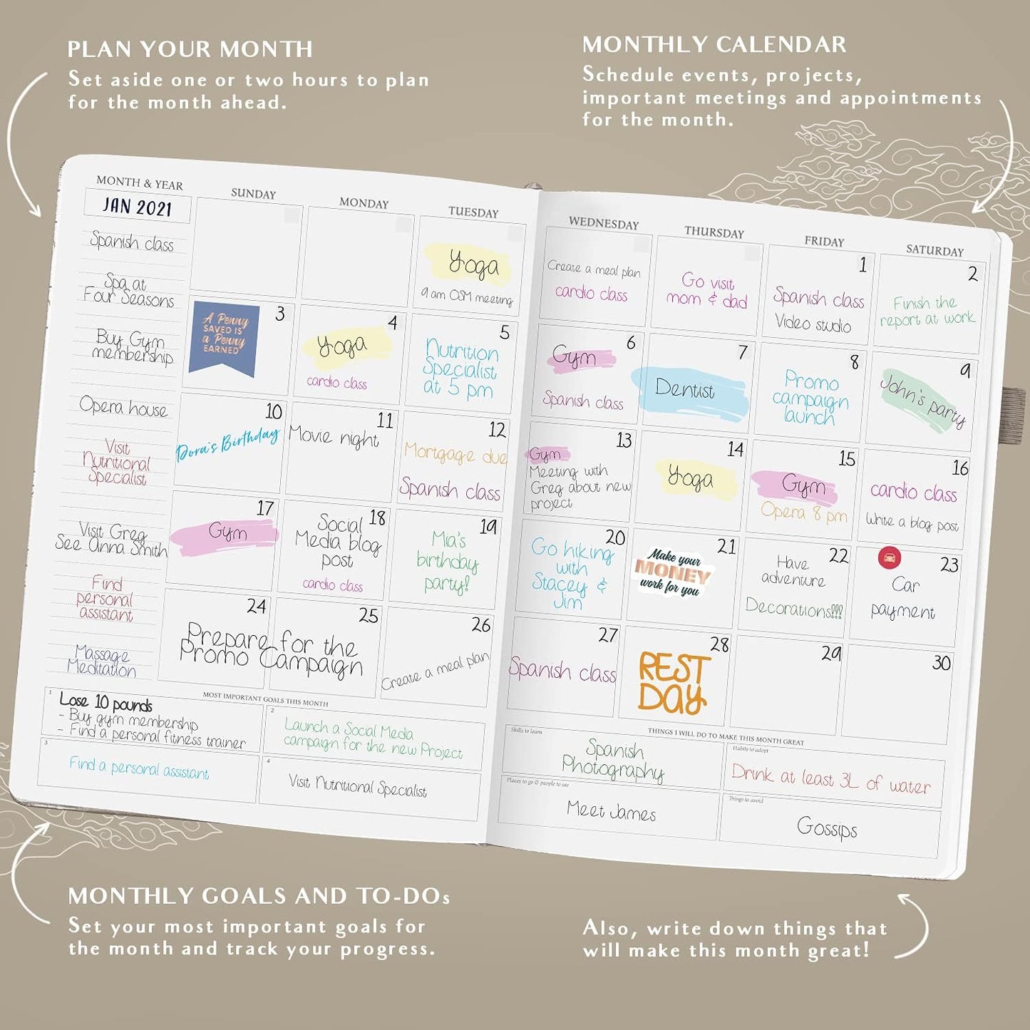 Legend Planner PRO Hourly Schedule - Weekly & Daily Organizer with Time Slots. Appointment Book Journal for Work & Personal, A4 (Seashell)