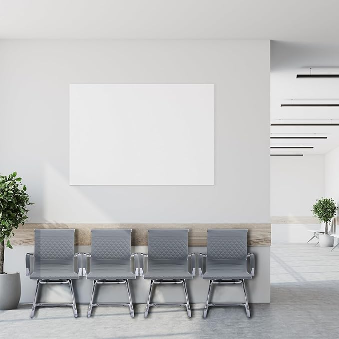 Office Guest Chairs - Set of 2 Modern PU Leather Desk Chairs with Mid Back, Grey