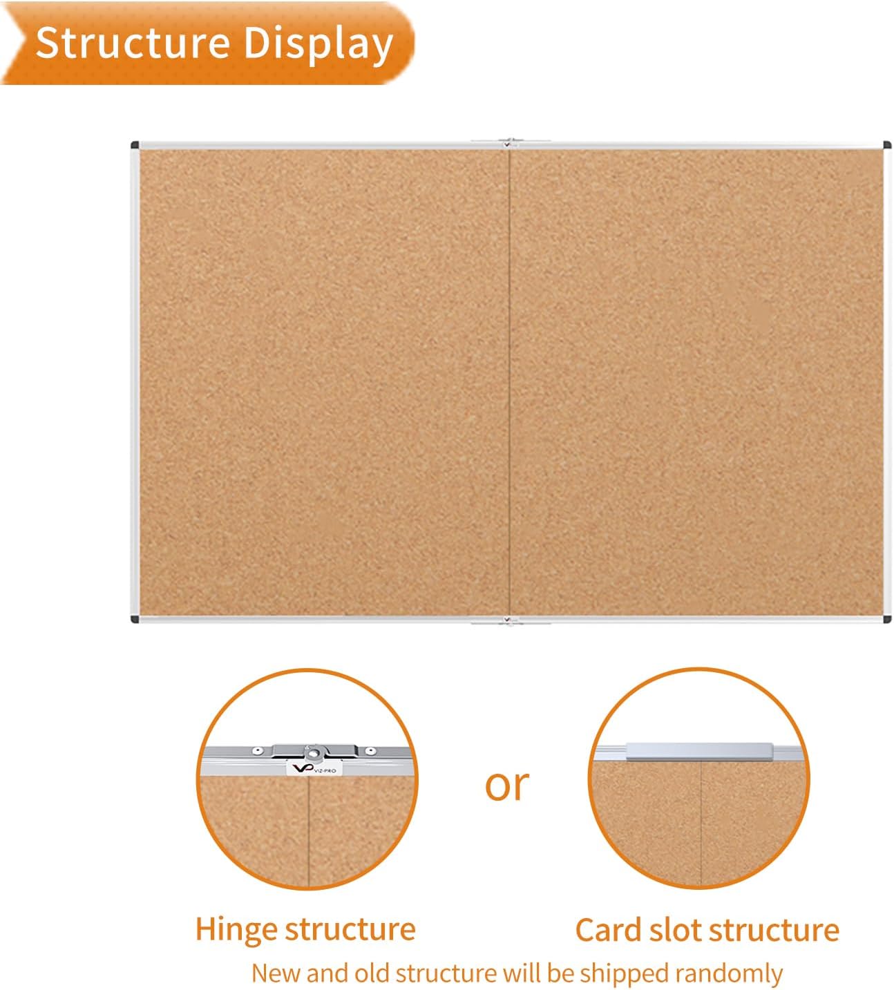 VIZ-PRO 60" x 36" Large Cork Bulletin Board, Foldable & Wall-Mounted Notice Pin Board with Silver Aluminum Frame, for School Home Office - 5' x 3' Corkboard