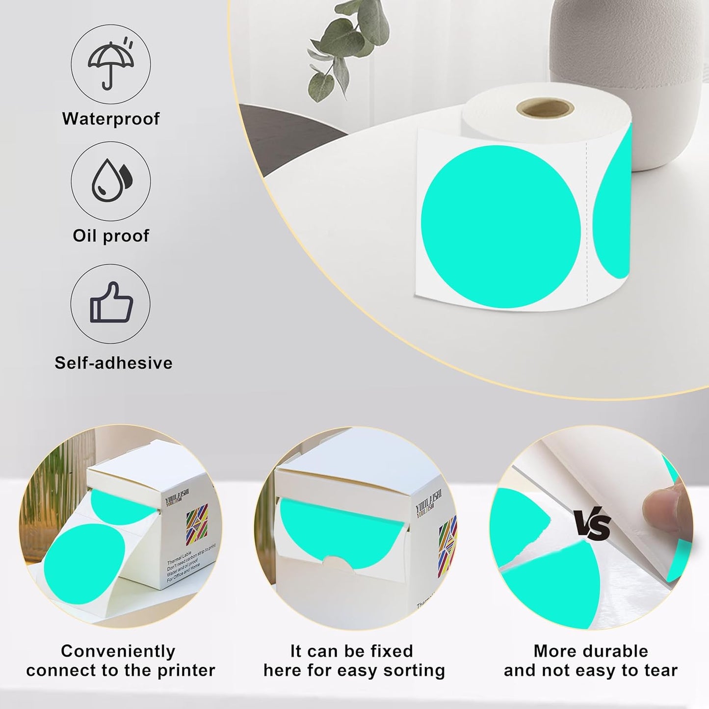 3 X 3 Inch Color Coding Dot Labels Circle Thermal Printable Waterproof 2000 Pcs Round Stickers Adhesive Writable for Office, Home, Garage, DIY Sticker, Barcodes, Name Tag, Watercolor Green