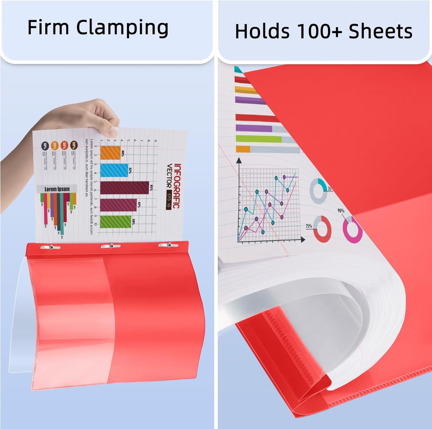 HAUTOCO 30 Pack Plastic Report Covers with 3-Prong Fasteners Clear Front Presentation Folders Resume Folders for 8.5x11 Letter Size Paper, Document Report Cover for School Office Business, Red