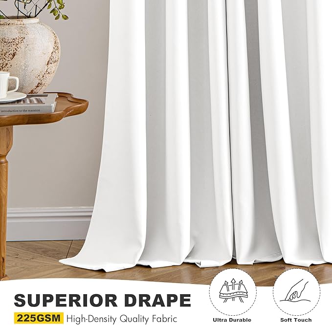 MIULEE Pure White Curtains for Bedroom Living Room 84 Inches Long 2 Panels, Thermal Insulated Room Darkening Drapes Grommet Top Solid Color Window Treatments W40 x L84 Inch