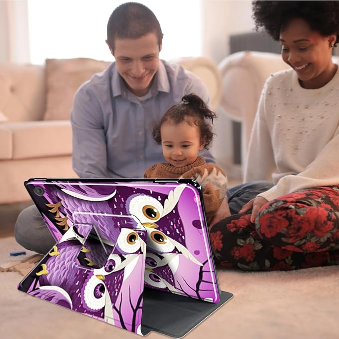 for Fire HD 10 Tablet Case 11th Generation 2021 and Amazon Fire HD10 Plus Case 10.1", 360 Degree Rotating Stand Smart Protective Case,for Fire HD 10 2021 Tablet,Pink Owls