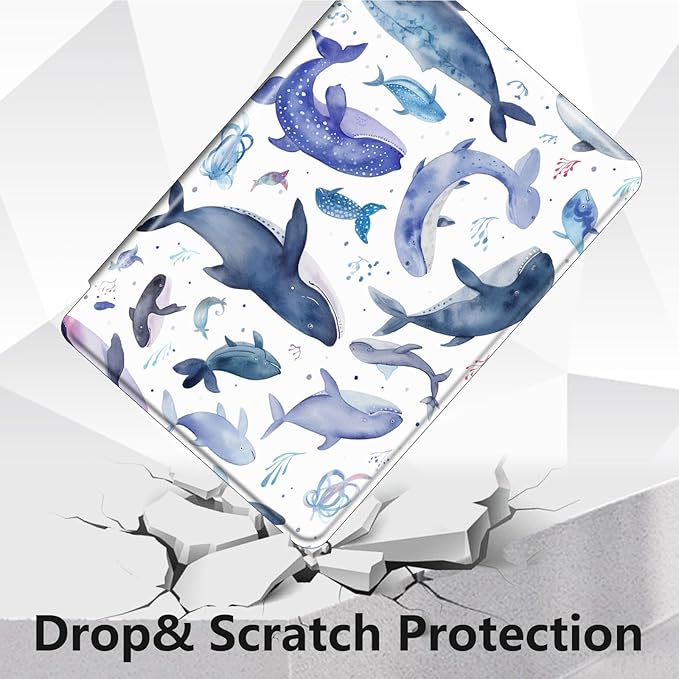 for All-New Amazon Kindle Fire 7 Tablet Case(12th, 2022 Release),Fire 7 Tablet Case,360 Degree Rotating Stand Smart Protective Case, for Fire 7 2022 Tablet (7” Display),Watercolor Whale