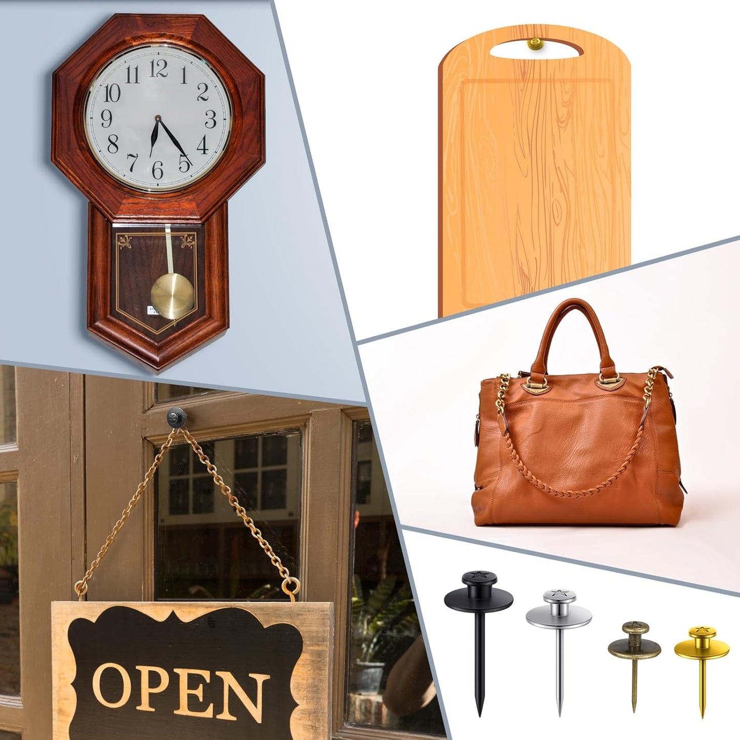 Zhengmy 40 Pcs Double Headed Picture Hangers Nails 4 Size Long Thumb Tacks Wall Nails for Hanging Pictures Decorative Push Pins Hooks for Drywall Photo Office Home Decor, 20/30/ 40/ 50lb(Mixed Colors)