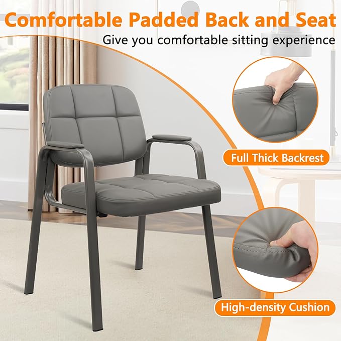CLATINA Waiting Room Guest Chair with Bonded Leather Padded Arm Rest for Office Reception and Conference Desk (Grey 1 Pack)