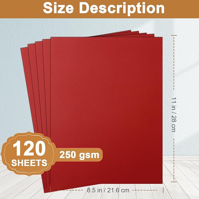 120 Sheets Dark Red Cardstock 8.5 x 11 Craft Paper, 92lb Christmas Red Card stock Printer Paper for Cards Making, Greeting Cards, Wedding, Invitations, Birthday