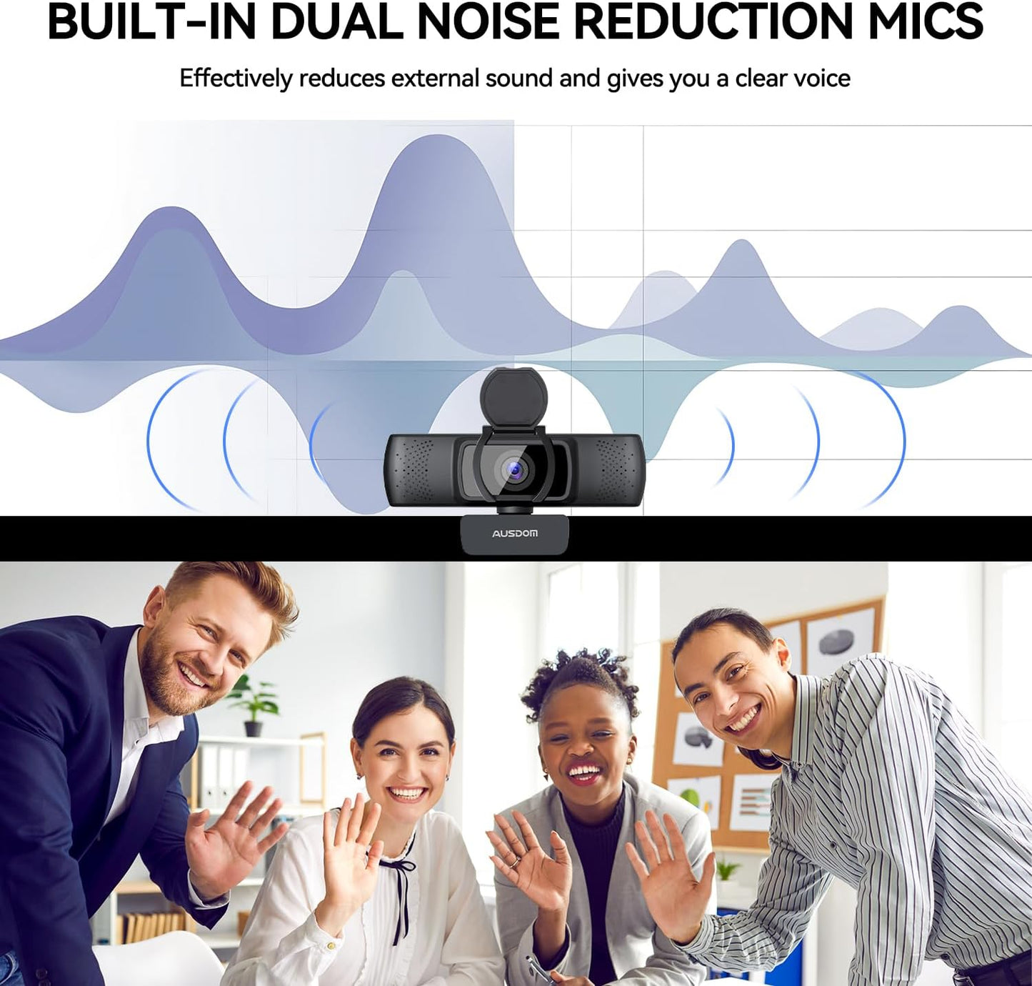 AUSDOM AF640 1080P Webcam with Microphone, 90°FOV USB PC Camera Webcam with Privacy Cover, Plug and Play Computer Camera for Online Calling/Conferencing, Zoom/Skype/YouTube, Laptop/PC