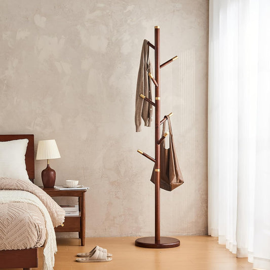 Uniclinens Coat Rack Freestanding Solid Wood Coat Tree Standing with 7 Hooks, Coat Rack Stand Creative Tree Branch-look (Walnut)
