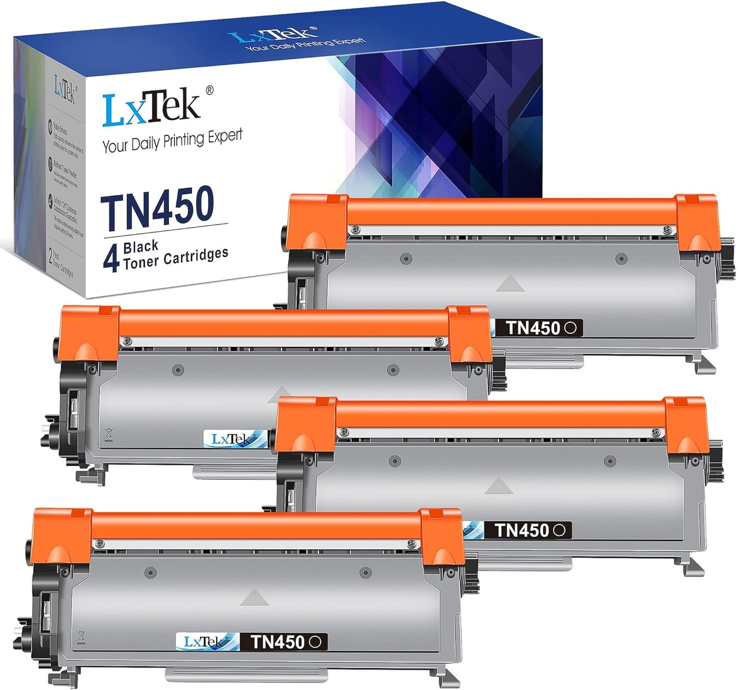 LxTek Compatible Toner Cartridge Replacement for Brother TN-450 TN450 TN420 to use with MFC-7360N DCP-7065DN IntelliFax 2840 2940 MFC-7860DW MFC-7460DN HL-2270DW MFC7240 Printer (Black, 4 Pack)