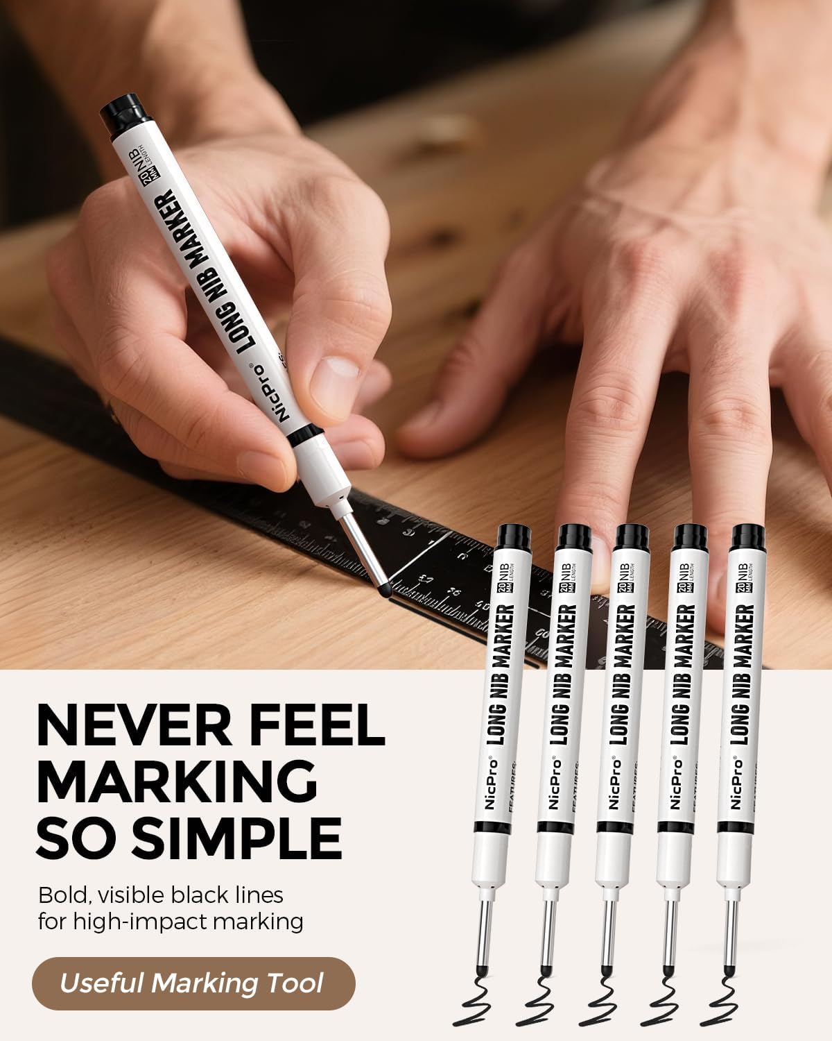 Nicpro 72 PCS Long Nib Marker Pens, 20mm Deep Hole Markers Bulk, Quick Dry & Waterproof Construction Marker, Long Head Mark Pens for Metal, Steel, Tile, Glass, Carpenter Marking Tool for Woodworking