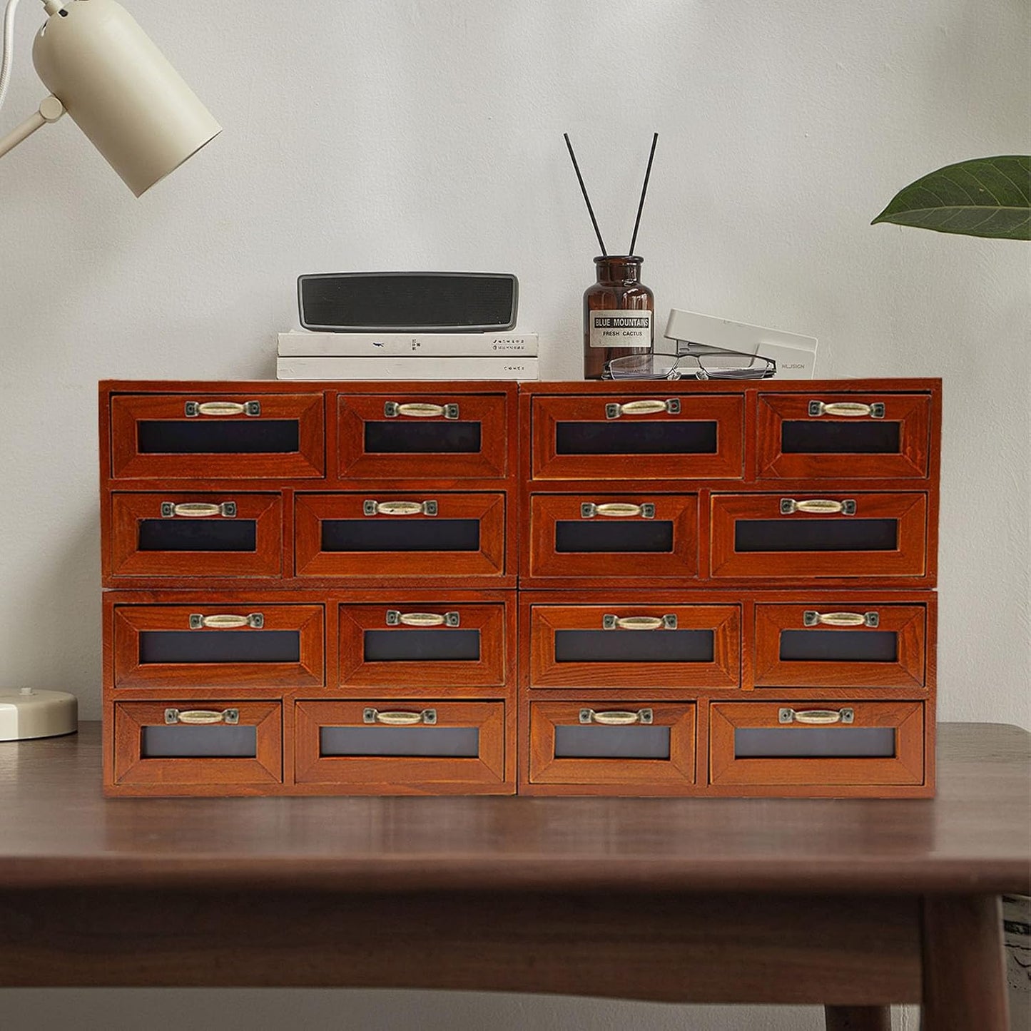 Vintage Drawer Wooden Drawers Organizer, 16-Drawer Desktop Organizer With Drawers, Iron Label Holders, Brown, For Store Cosmetics, Files, Books, Letters, Papers, Magazines (16-Drawer/Brown2)