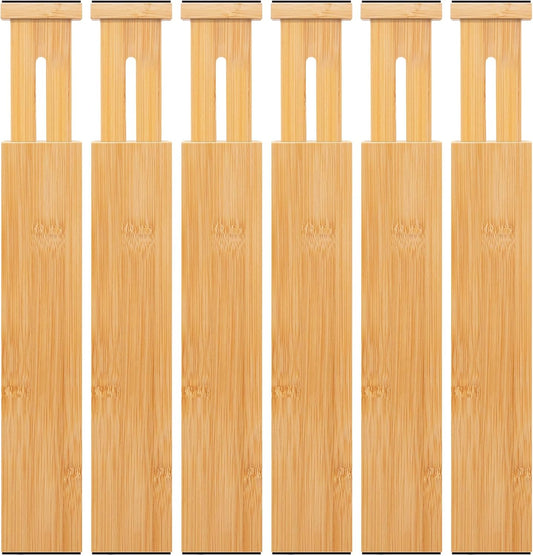 6 pcs Large Bamboo Drawer Dividers, Expandable 17"-22" Wooden Organizers for Kitchen, Office, Dresser, Bedroom, Clothes