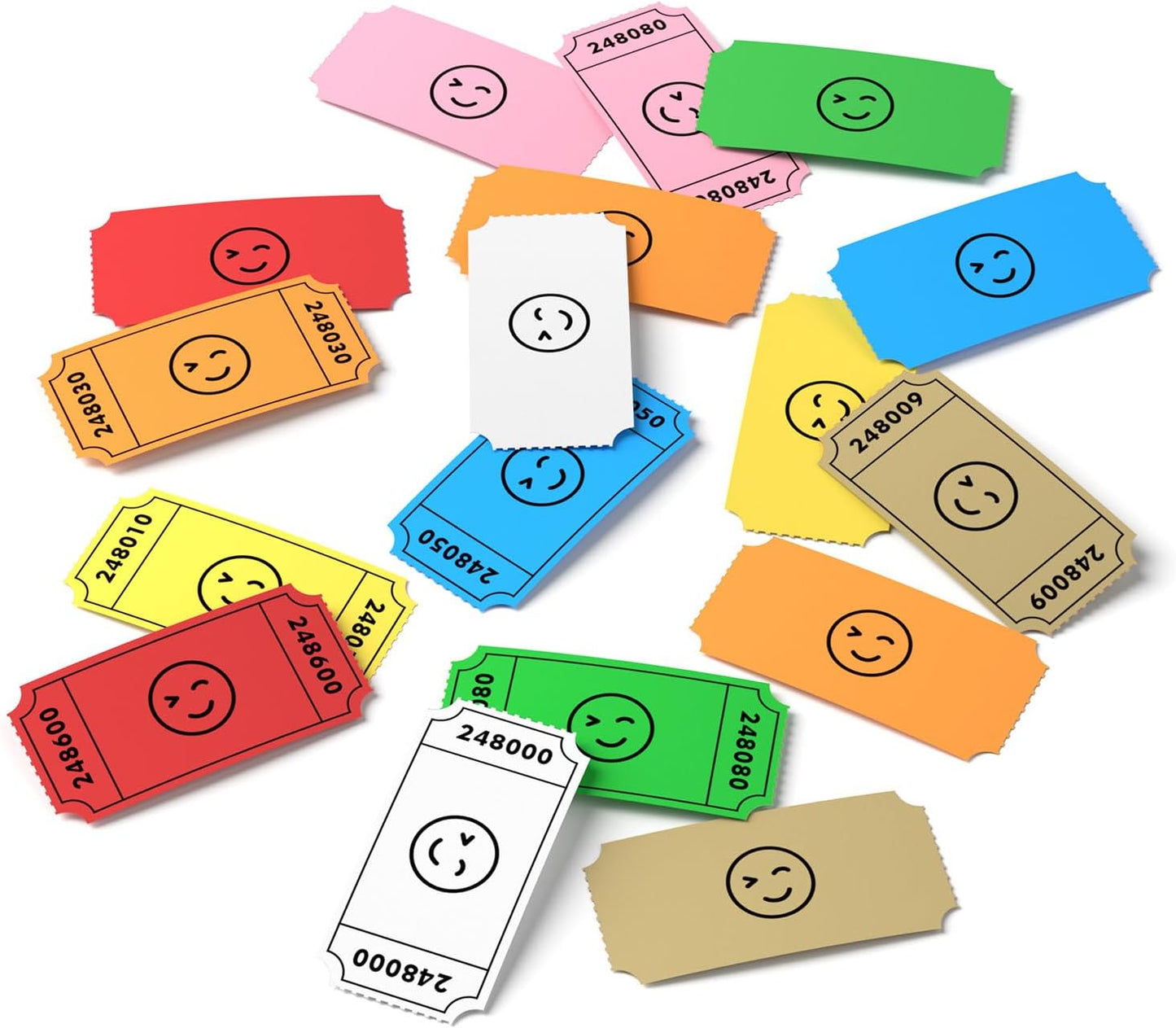 Methdic 1000 Smile Raffle Tickets White, Single Roll, Ticket for Events, Entry, Class Reward, Fundraiser & Prizes