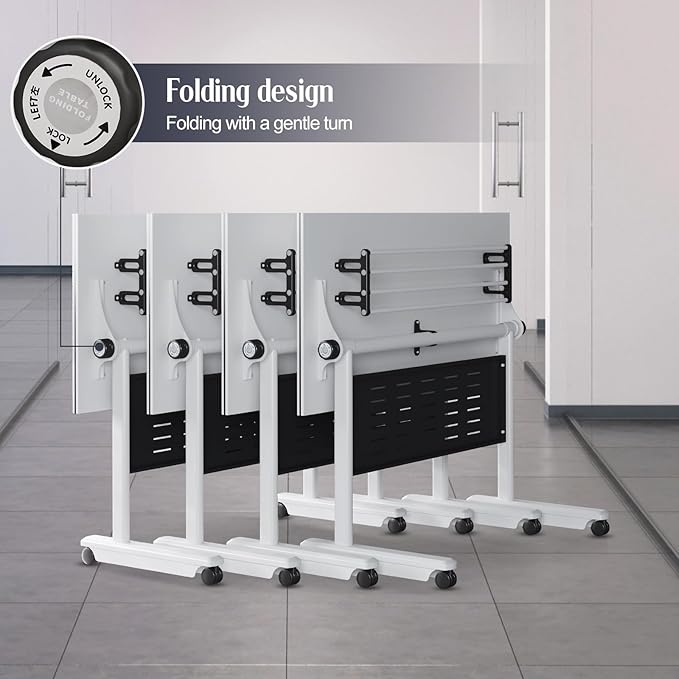 4Pack Conference Room Table, Folding Conference Table for Office Classroom, Mobile Training Tables with Casters Silent Wheels, Large Rectangular Convertible Modular Seminar Tables (L55.1in)
