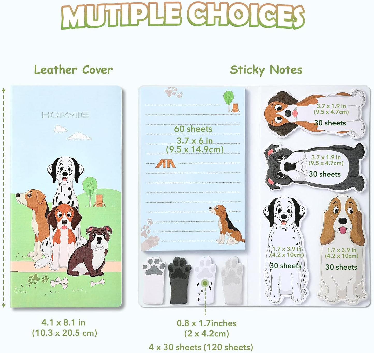 Hommie Dog Sticky Notes Set, Planner Sticky Note Dividers Tabs 300 Sheets, Cute Animals Shape Markers Flags Self-Stick Memo Pads for Dog Lovers Home Office School Supplies