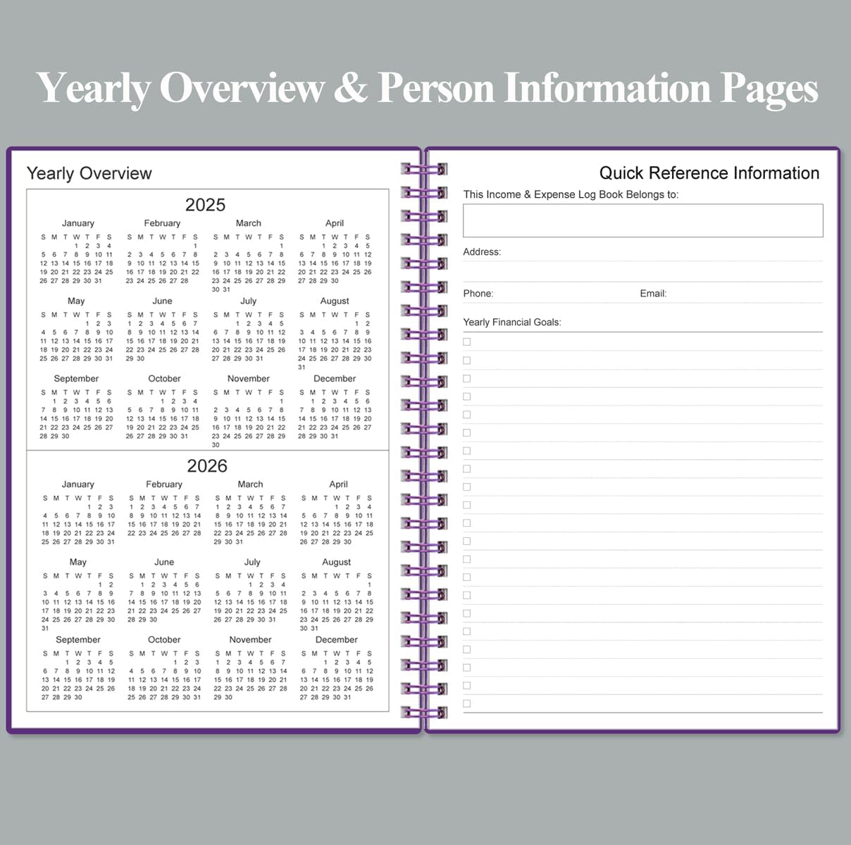 Heveboik Income & Expense Log Book - A5 Income and Expense Tracker for Small Business, Accounting Bookkeeping Tracking for Woman and Man, 5.8" x 8.3", Purple