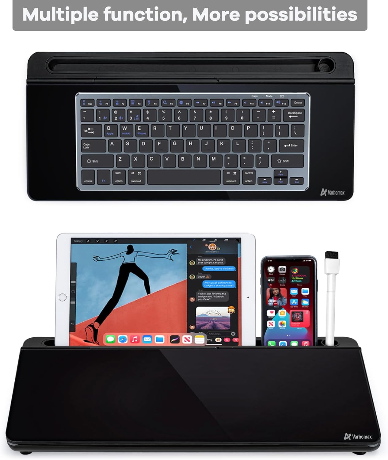 Varhomax Desktop Whiteboard with Storage, Desk Organizer Dry Erase Glass White Board to-do List Memo Notepad for Home Office and School Supplies (Black)