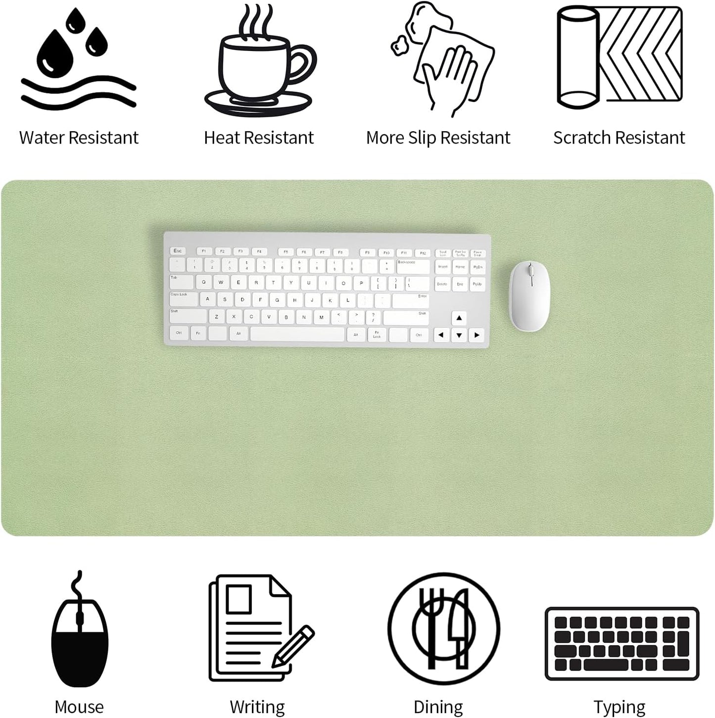 Bloss 47.2" x 24" Large Desk Mat, Leather Desk Mat, Large Mouse Pad + Keyboard Pad, Non-Slip Desk Mat Protector for Office, Home - Green