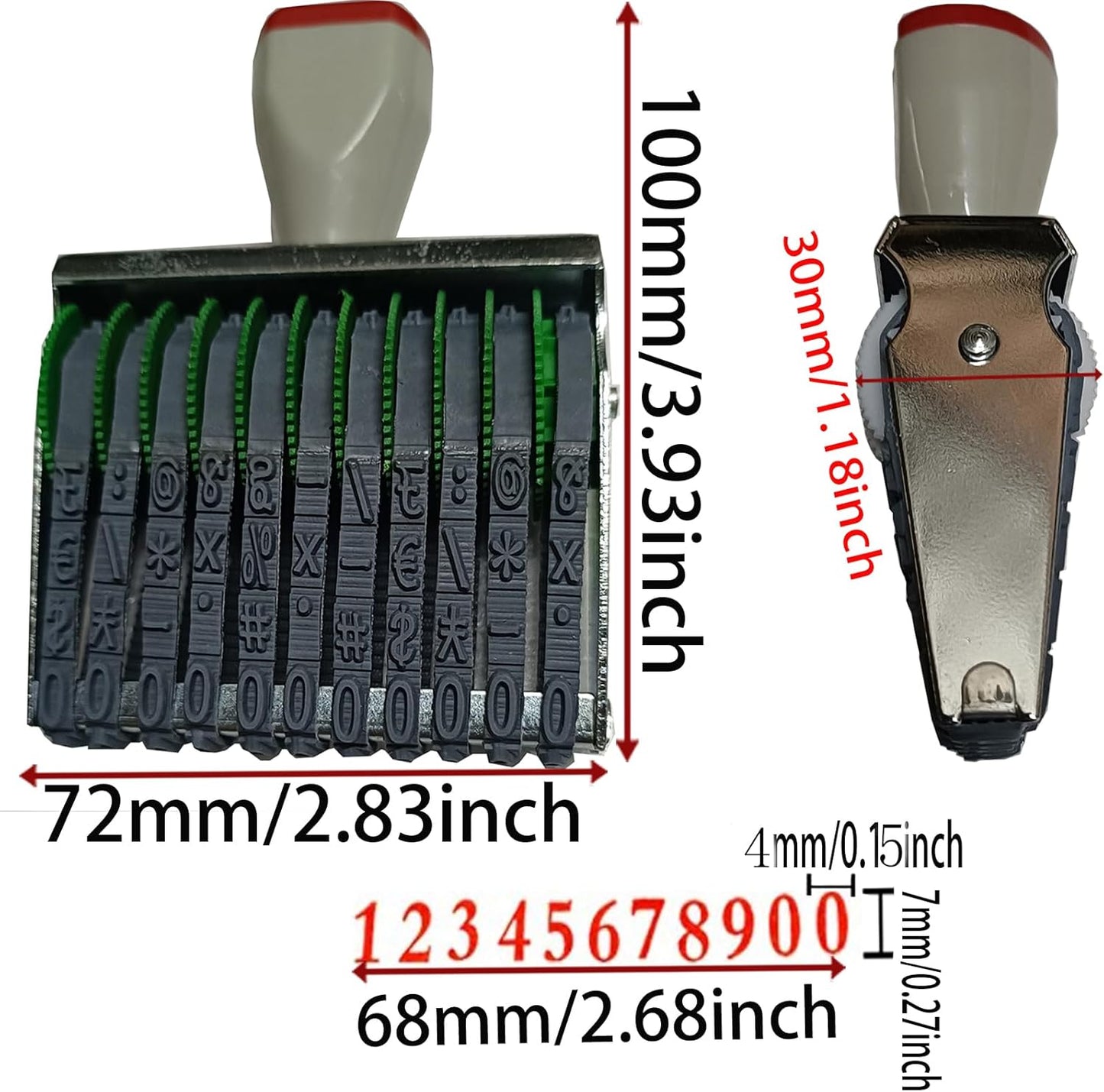 ZENG 11 Line Changeable Numbers 0-9 & Symbol Rubber Stamp, Fit for Date,Business Office & School Supplies, Imprint Size 68 x 7 mm, Multicolor