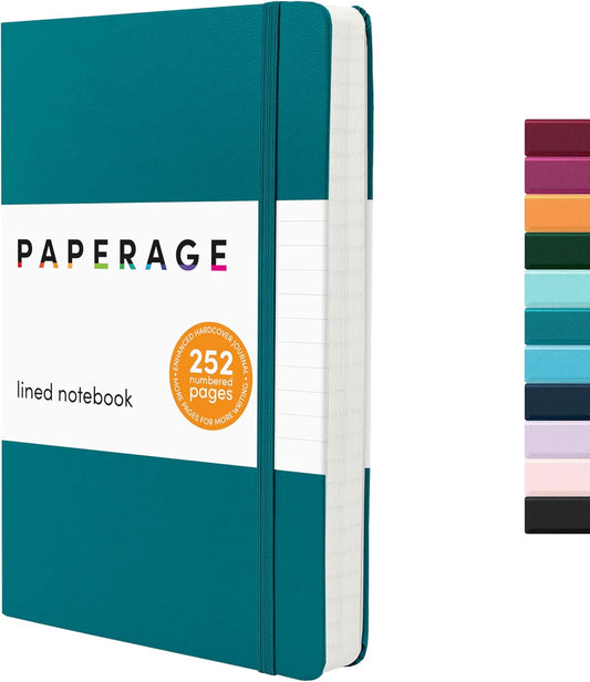 PAPERAGE Lined Journal Notebook, (Turquoise), 252 Pages, Medium 5.6 in x 8 in - 100 GSM Thick Paper – Hardcover Journaling Notebook for Work, School & Note Taking