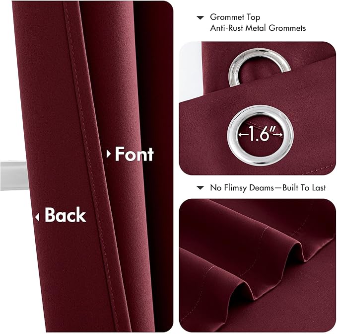 MIULEE Burgundy Red Blackout Curtains - Thermal Insulated Bedroom Curtains Room Darkening Drapes for Living Room Kitchen Grommet Top Light Blocking Window Treatment, 40 x 45 Inches Long, 2 Panels