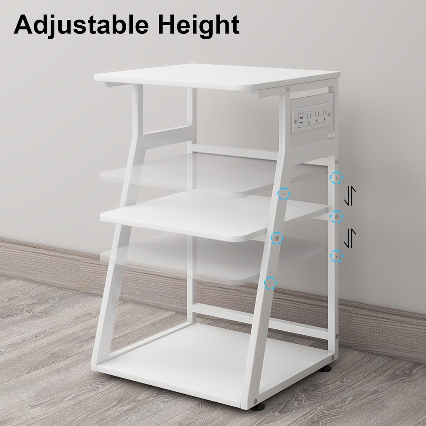 Natwind 19.7"x15.7" Printer Stand,3 Tier Printer Table with Charging Station, Rolling Cart with Adjustable Storage Shelf for Home Office Organization, Stand for Heat Press,3D Printer (White)