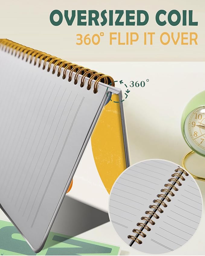 Ruled Spiral Writing Notebook,A5 Hardcover Lined College Journal for Women Lady,Fashion Puppy Watercolor Strong Twin-Wire Binding with Premium Paper,8.4" X 6",Perfect for School,Office,Home Gifts(Abstract Boho Sun Moon Leaves)