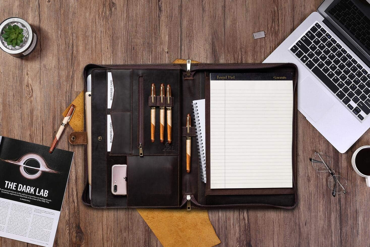 Personalized Leather Portfolio Padfolio for Men, Engraved Gifts for Father's Day for Husband from Wife, Customized Leather Gifts Present for Son/Dad, for Birthday, Dark Brown