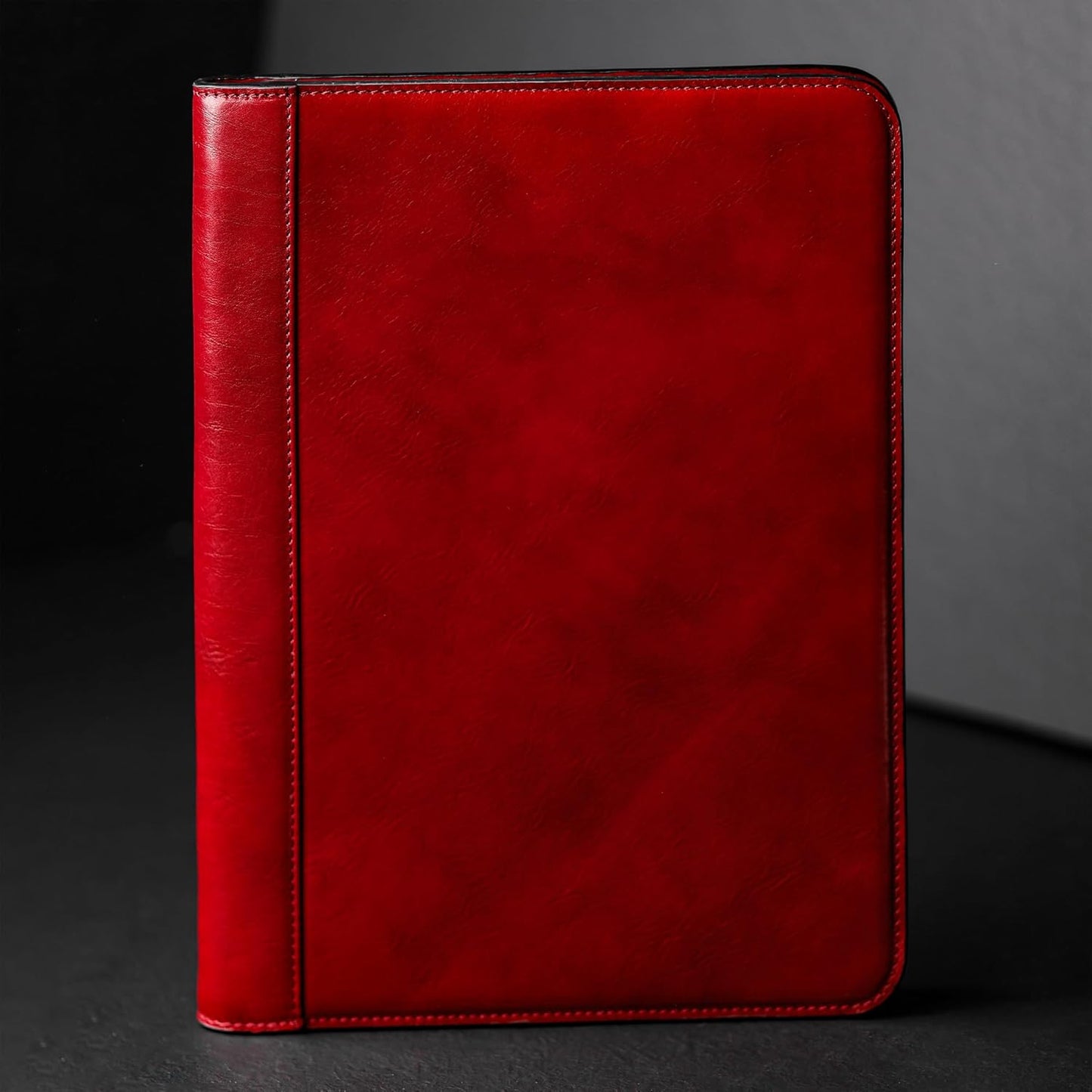 Time Resistance Leather Portfolio - A4 Document Folder - Italian Handcrafted Padfolio Organizer (Red) - Gift Box Included