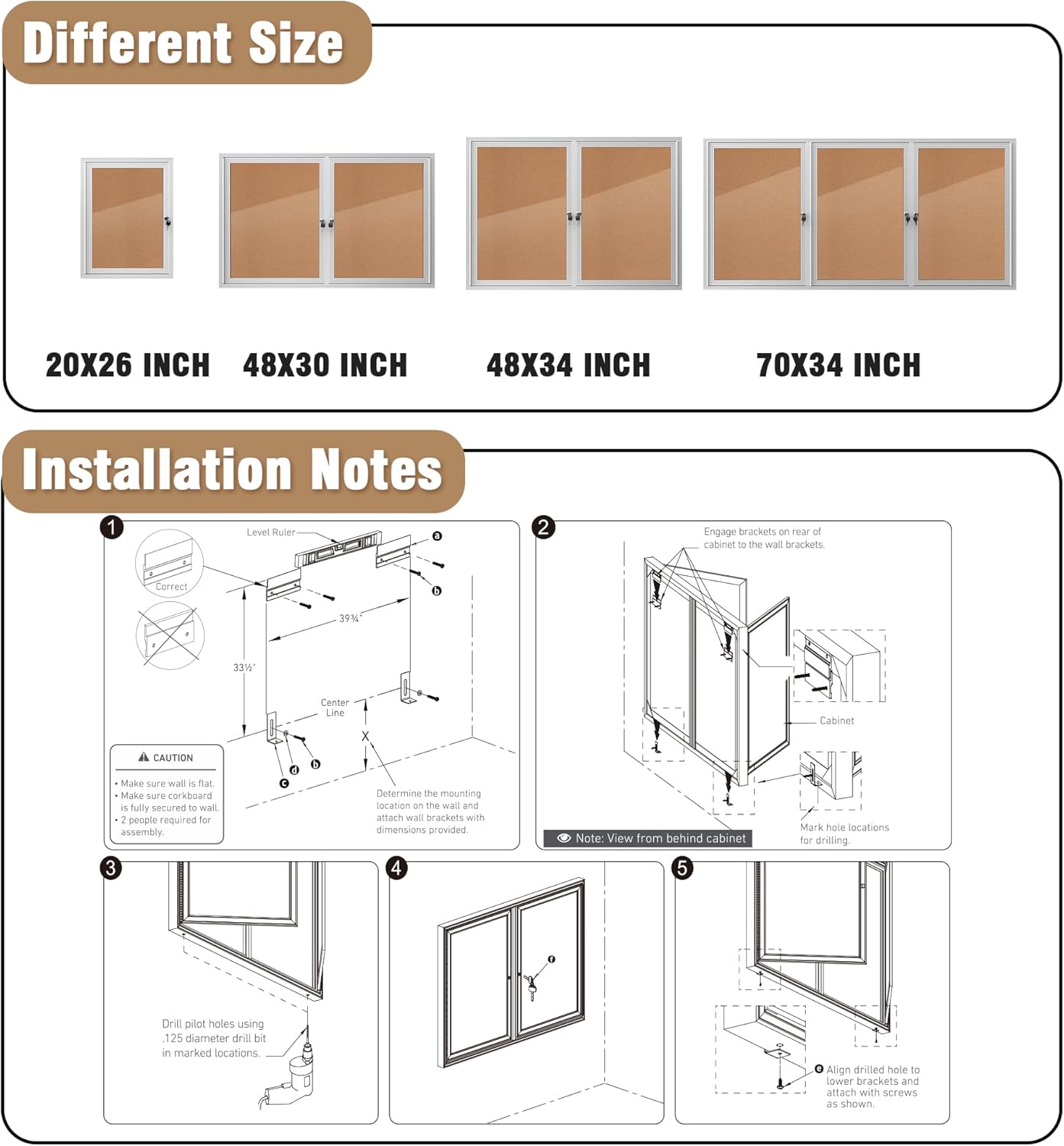 48"x30" Enclosed Bulletin Board, Outdoor Lockable Weather-Resistant Aluminum Cork Noticeboard for School & Office, Silver Frame w/Cork
