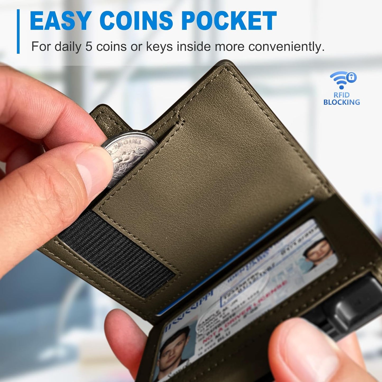 Men Wallet,with Money Clip Coins Pocket ID Window,Slim Front Pocket RFID Blocking Pop-up Card Holder 3.9"x 2.7", Gift Boxed