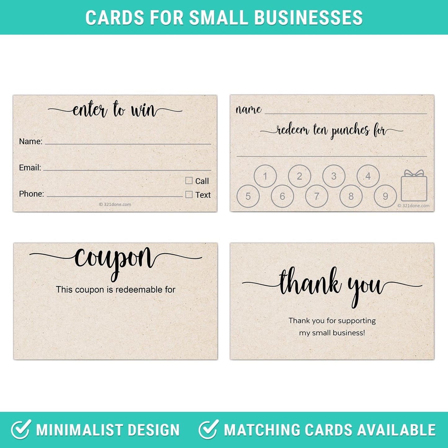 321Done Refer a Friend Card, Made in USA - 3.5x2 Kraft Tan, Customer Referral Discount Cards, Reward for Small Business Referrals Salon Spa - Pack of 50