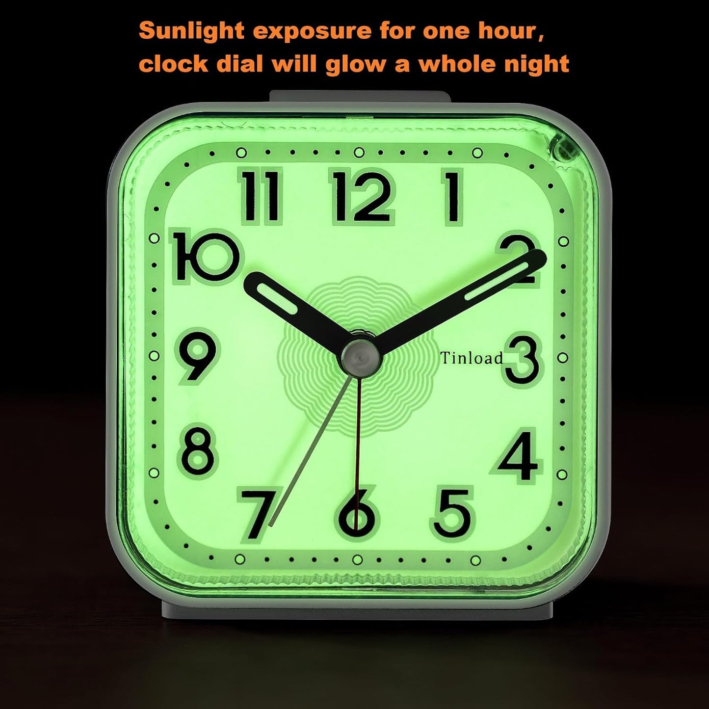Small Analog Alarm Clock Silent Non Ticking, Ascending Beep Sounds, Snooze, Glow in Dark dial,Manual Light, Battery Operated (White)