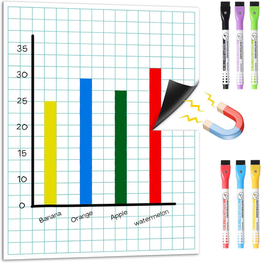 KIKIGOAL 21.5"x17" Magnetic Draw and Write Paper,Dry Erase Handwriting Lined Paper for Classroom Whiteboard, Writing Chart Page Teacher Must Have Homeschool Teaching Supplies (Graph)