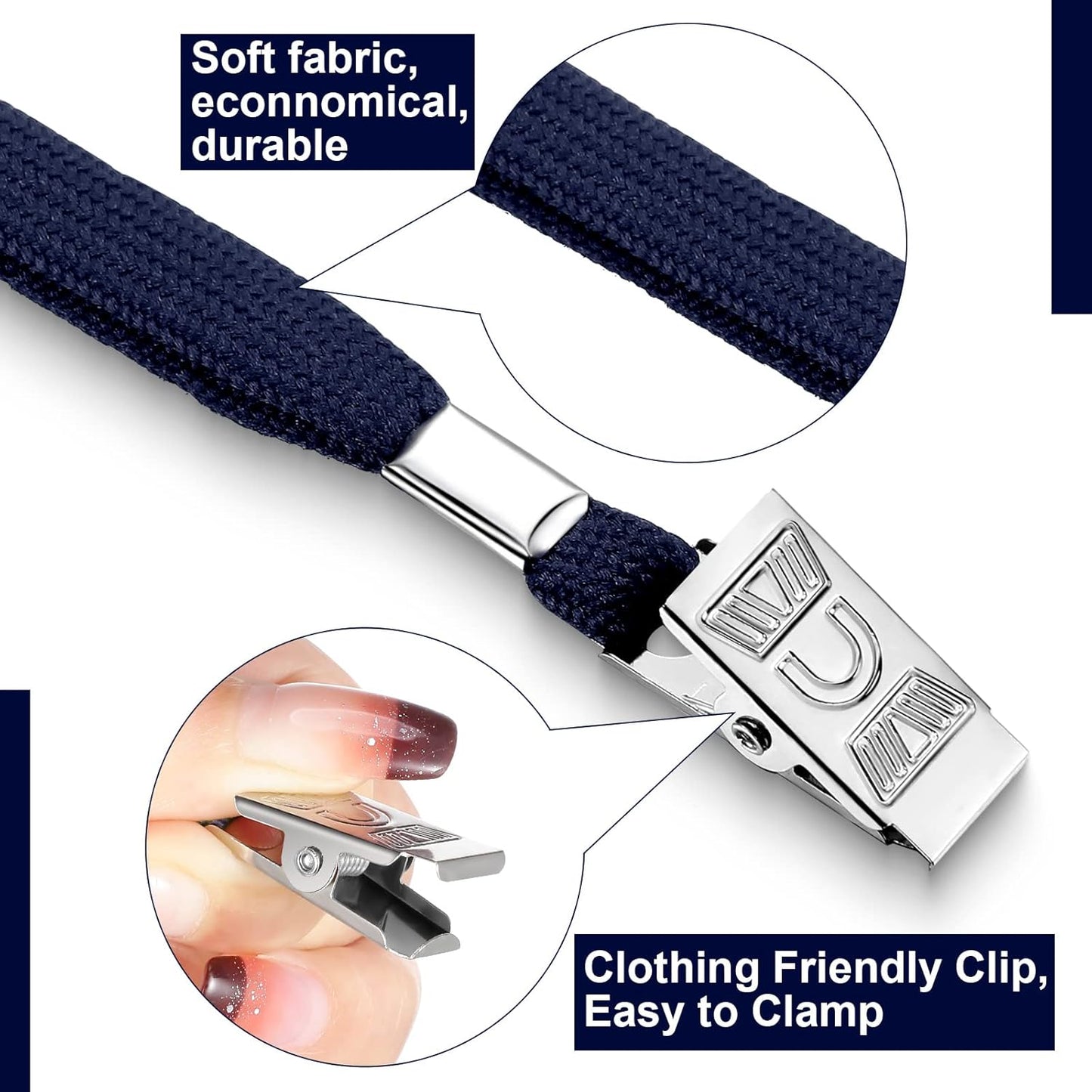 Marspark 50 Sets Clear Name Tags with Lanyard, Lanyards for ID Badges Reusable Strap with ID Holder Plastic Name Badges for Adults Business School Church Conference (Dark Blue)