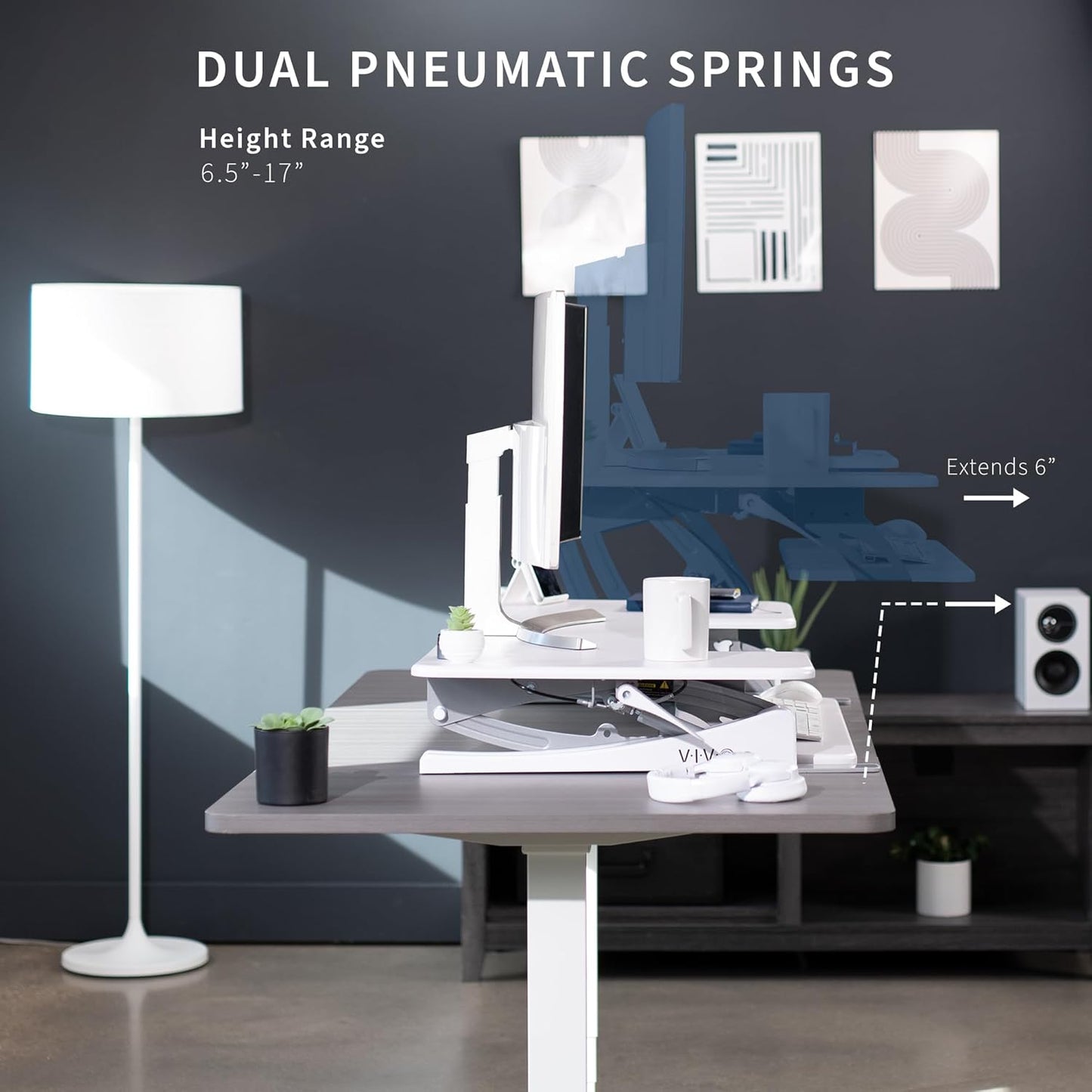 VIVO 48 inch Height Adjustable Large Stand Up Desk Converter, V Series, Quick Sit to Stand Tabletop Dual Monitor Riser Workstation, White, DESK-V048VW