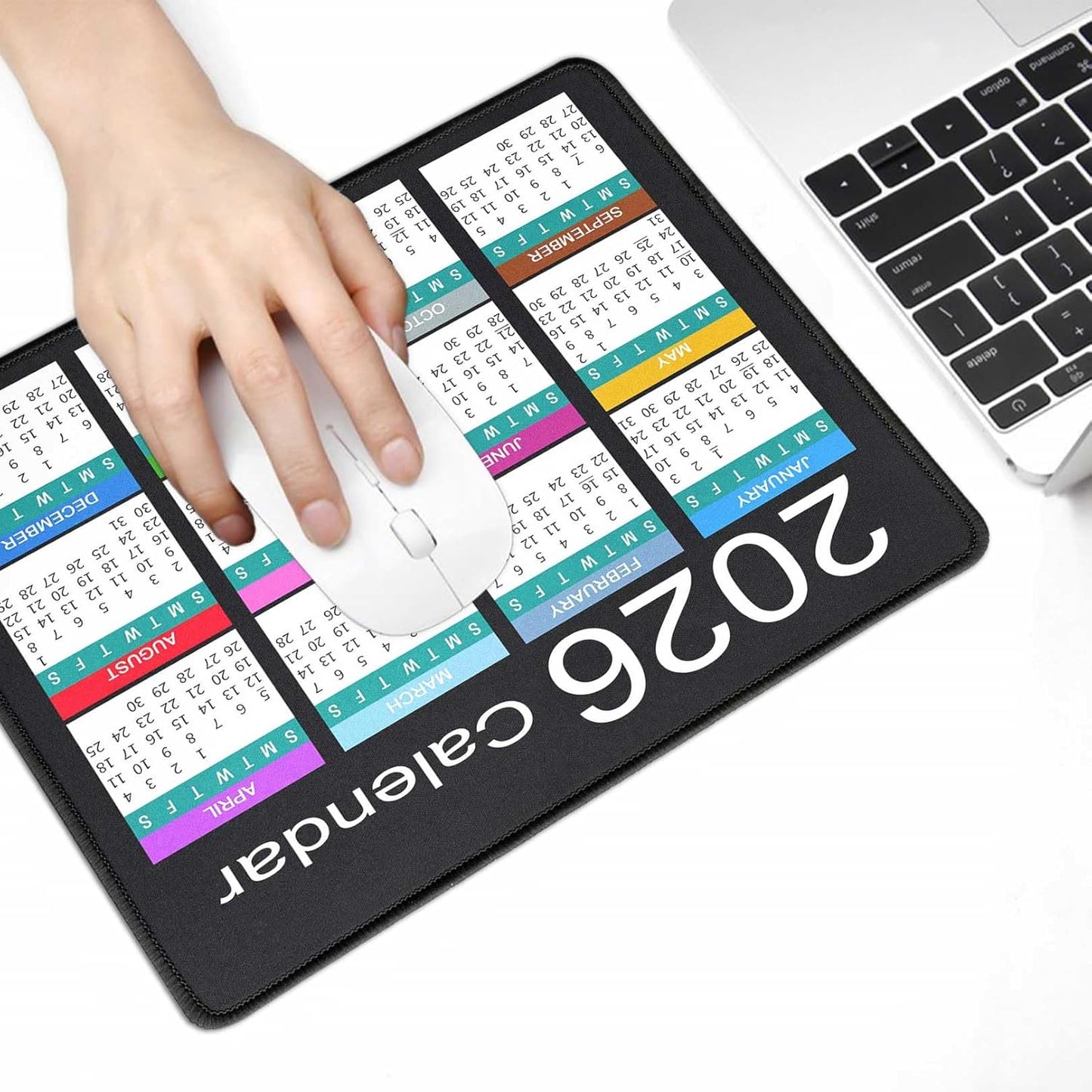 Mouse Pad with Non-Slip Rubber Base, Waterproof Computer Mousepad with Stitched Edges, Mouse Pads for Computers, Laptop, Gaming, Office & Home, 9.5 x 7.8 in (White Calendar 2026)