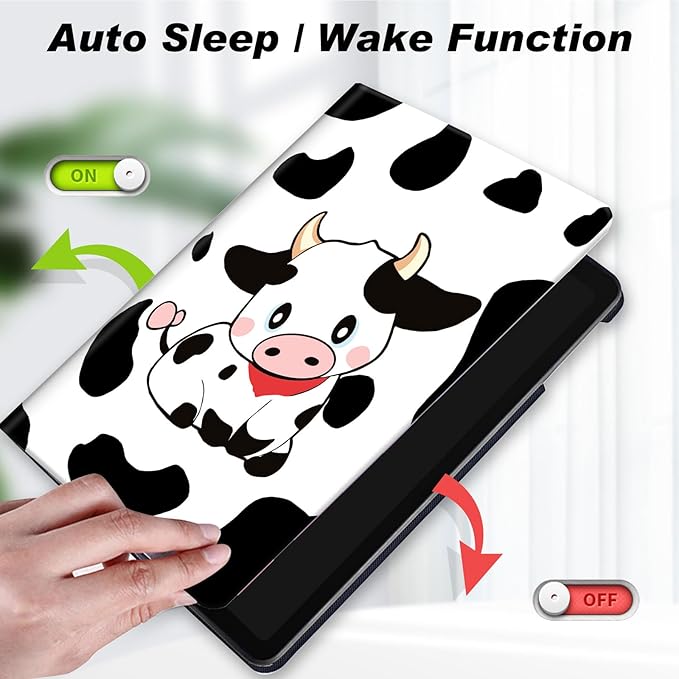 for All-New Kindle Fire 7 Tablet Case (12th Gen, 2022 Release),Slim Lightweight Smart Shell Stand Cover with Auto Wake/Sleep for Amazon Fire 7 Kids Tablet,Black White Milk Cow