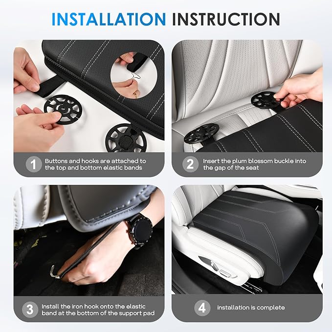 FLORICH Car Seat Extender Leg Extender Support Cushion for Driver Seats Office Chair, Leather Carseat Leg Support for Long Drivers Universal Car Seat Cushion Legs Rest Pads-Light Black